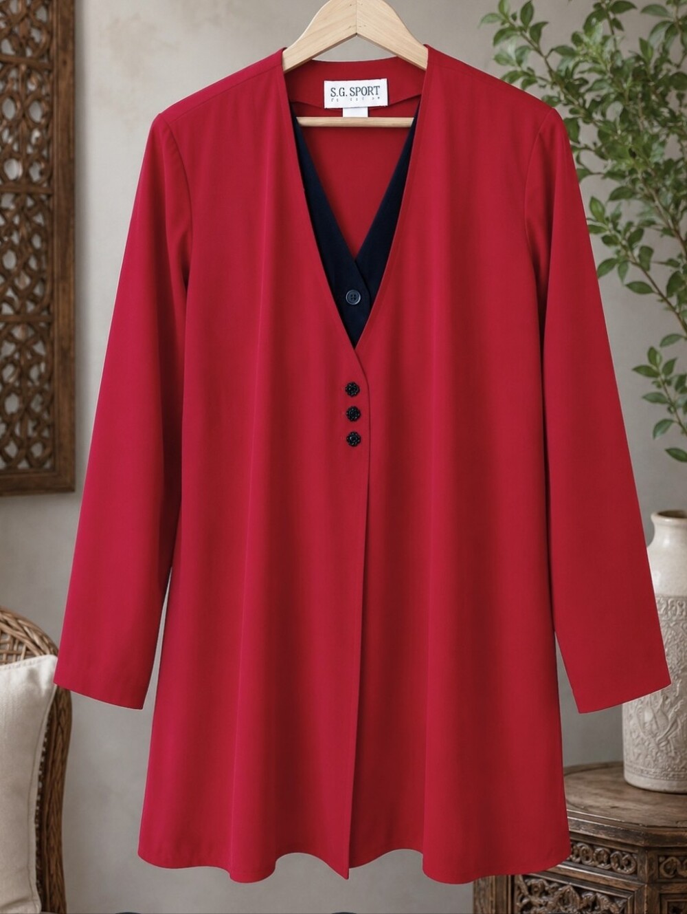 Vintage S.G. Sport Red Tunic Top With Faux Black Cami